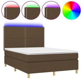 vidaXL Κρεβάτι Boxspring με Στρώμα &amp; LED Σκ.Καφέ 140x200 εκ Υφασμάτινο