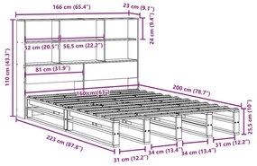 Κρεβάτι Βιβλιοθήκη Χωρίς Στρώμα Λευκό 160x200 εκ Μασίφ Πεύκο - Λευκό