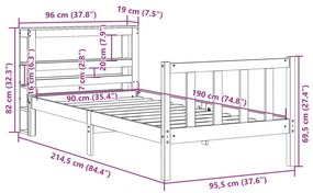 Σκελετός Κρεβ. Χωρίς Στρώμα Λευκό 90x190 εκ Μασίφ Πεύκο - Λευκό