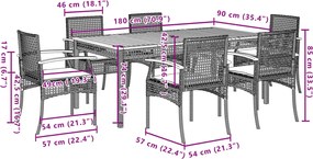 vidaXL Σετ Τραπεζαρίας Κήπου 7 τεμ. Γκρι Συνθ. Ρατάν με Μαξιλάρια