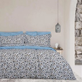 Σεντόνια 9622 Happy (Σετ 4τμχ) Ecru-Black-Blue Das Home Queen Size 240x260cm 100% Βαμβάκι