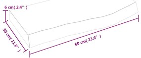 Ράφι Τοίχου Σκούρο Καφέ 60x30x(2-6) εκ. Επεξ. Μασίφ Ξύλο Δρυός - Καφέ