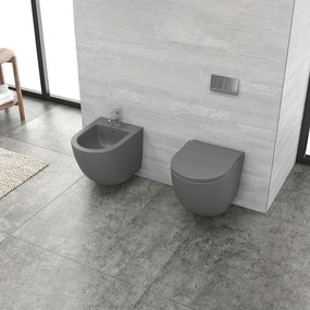 KARAG MILOS LT 046E Λεκάνη Αναρτώμενη Rimless Με Κάλυμμα Γκρι Ματ Πορσελάνη