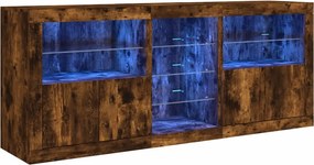 vidaXL Μπουφές με LED Καπνιστή Δρυς 181,5 x 37 x 67 εκ.