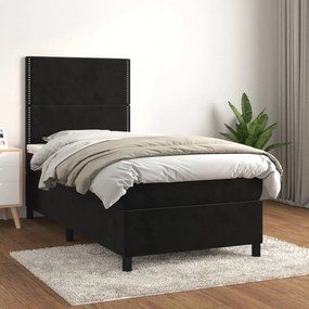 Κρεβάτι Boxspring με Στρώμα Μαύρο 90x200 εκ. Βελούδινο