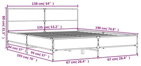 Πλαίσιο Κρεβατιού Sonoma Δρυς 135x190 εκ. Επεξ. Ξύλο &amp; Μέταλλο - Καφέ