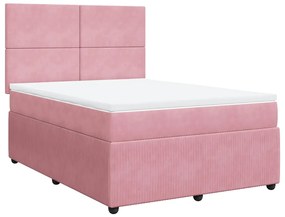 vidaXL Κρεβάτι Boxspring με Στρώμα Ροζ 140x190 εκ. Βελούδινο
