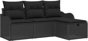 vidaXL Σετ Καναπέ Κήπου με μαξιλάρι 4 pcs Μαύρο Πολυ ράταν
