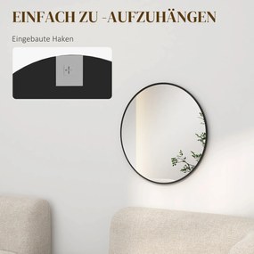 HOMCOM Καθρέφτης τοίχου, μοντέρνο σχέδιο, Φ61 cm, Μαύρο