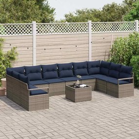 vidaXL Σετ Καναπέ με μαξιλάρι 11 pcs Γκρι συνθετικό ρατάν