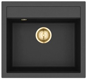 Helika Quadro SQQ 100 Ένθετος Γρανιτένιος Νεροχύτης με Χρυσή Βαλβίδα Μ56.5xΠ51cm Μαύρος