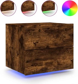 vidaXL Κομοδίνο Επιτοίχιο με Φώτα LED Καπνιστή Δρυς