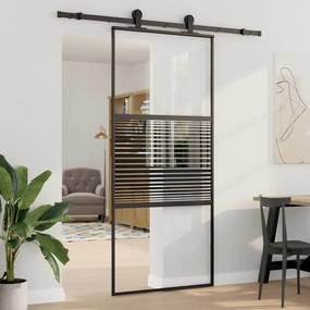 vidaXL Συρόμενη Πόρτα Μαύρο 90 x 205 cm Tempered γυαλί, Αλουμίνιο