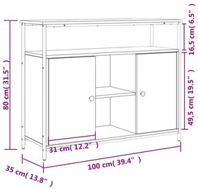 Συρταριέρα Καφέ Δρυς 100x35x80 εκ. από Επεξεργασμένο Ξύλο - Καφέ