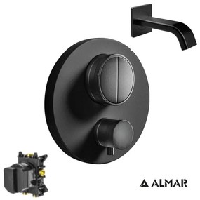 Almar Black matt Στόμιο 14,2cm Φ31mm+Thermo-Core Push Θερμοστατικός μίκτης εντοιχισμού 2 εξόδων+κιτ εντοιχισμού