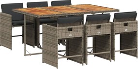 vidaXL Σετ Τραπεζαρίας Κήπου 7 τεμ. Γκρι Συνθ. Ρατάν με Μαξιλάρια