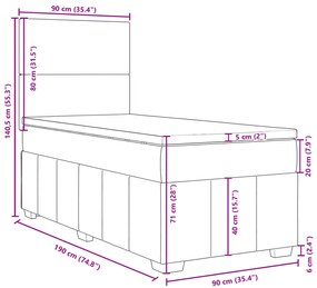 Κρεβάτι Boxspring με Στρώμα Σκούρο Γκρι 90x190 εκ. Υφασμάτινο - Γκρι