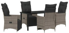 vidaXL Σέτ φαγητού για κήπο με μαξιλάρι 5 pcs Γκρι Πολυ ράταν
