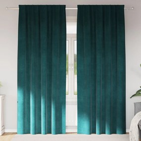 Curtains blackout vidaXL με κορδέλα 2 τεμ Σκούρο Πράσινο Βελούδο