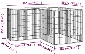 Κλουβί Σκύλου 14 Πάνελ Μαύρο 50x100 εκ. Ατσάλι με Βαφή Πούδρας - Μαύρο