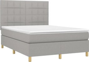 vidaXL Κρεβάτι Boxspring με Στρώμα &amp; LED Αν.Γκρι 140x200εκ. Υφασμάτινο