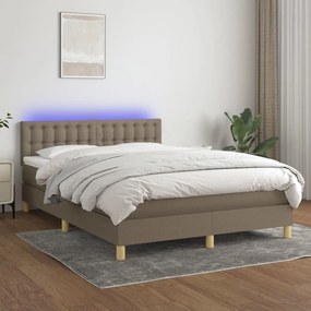 vidaXL Κρεβάτι Boxspring με Στρώμα &amp; LED Taupe 140x190 εκ. Υφασμάτινο