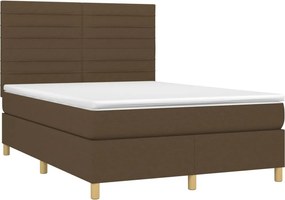 vidaXL Κρεβάτι Boxspring με Στρώμα &amp; LED Σκ.Καφέ 140x200 εκ Υφασμάτινο