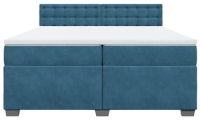 vidaXL Κρεβάτι Boxspring με Στρώμα Μπλε 200x200 εκ. Βελούδινο
