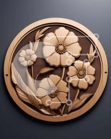 Intra Συλλεκτικό Ξύλινο Παζλ Plywood  4mm - Κυκλική ξύλινη πλάκα με λουλουδάτα σκαλίσματα Σε Ξύλινο Κουτί - Διαστάσεις Puzzle: 10x10 cm – 25 κομμάτια