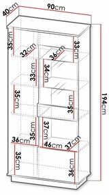 Βιτρίνα Ogden J102, Μαύρο, Wotan δρυς, Με πόρτες, Ο αριθμός των θυρών: 3, 194x90x40cm, 68 kg | Epipla1.gr