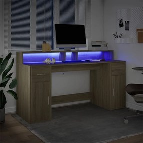 Γραφείο με LED Sonoma δρυς 160x55x91 εκ. Επεξεργ. Ξύλο - Καφέ