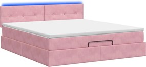 vidaXL Κρεβάτι Ottoman με Στρώμα και LED Ροζ 140 x 200 cm Βελούδο