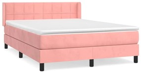 Κρεβάτι Boxspring με Στρώμα Ροζ 140x200 εκ. Βελούδινο - Ροζ