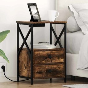 vidaXL Κομοδίνο με Σταθμό Φόρτισης με συρτάρι 2 pcs Καπνιστή δρυς