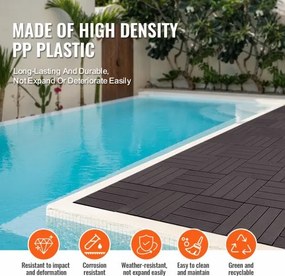 VEVOR Interlocking Deck Tiles 36 Pack 12"x12" Waterproof for Porch Dark Brown
