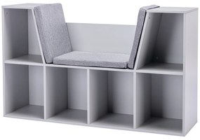 HOMCOM 2-σε-1 Παιδικό Ράφι Ράφι + Κάθισμα με Μαξιλάρι 103 cm × 30 cm × 62 cm Λευκό + Γκρι
