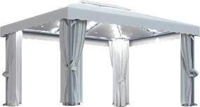 VidaXL Κιόσκι με Κουρτίνα και Φωτάκια LED Λευκό Κρεμ 4 x 3 μ.