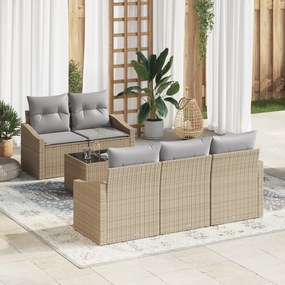 vidaXL Σετ Καναπέ Κήπου 6 τεμαχίων με Μαξιλάρες Μπεζ Πολυ Ρατάν