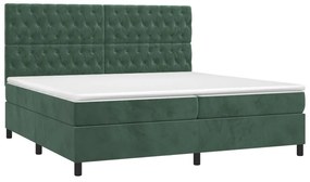 vidaXL Κρεβάτι Boxspring με Στρώμα Σκούρο Πράσινο 200x200εκ. Βελούδινο
