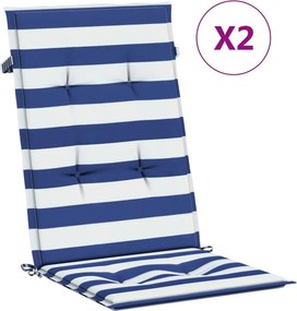 vidaXL Μαξιλάρια Καρέκλας με Ψηλή Πλάτη 2 τεμ. Μπλε/Λευκά Ριγέ Ύφασμα