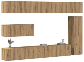 vidaXL Σετ ντουλαπιών τηλεόρασης 7 τεμαχίων Επιτοίχιο Τεχνικής Δρυς