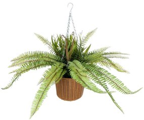 Τεχνητό Κρεμαστό Φυτό Fern 20629 56cm Brown-Green GloboStar Πολυαιθυλένιο,Ξύλο