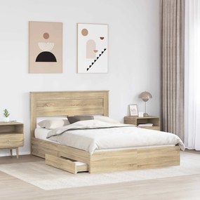 vidaXL Κρεβάτι Αποθήκης Δρύς Sonoma 140 x 200 cm Επεξεργασμένο ξύλο