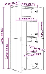 Ντουλάπα Καπνιστή Δρυς 70x35x180 εκ. από Επεξεργασμένο Ξύλο - Καφέ