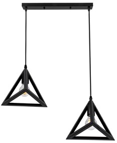 GloboStar® TRIANGLE 00611 Μοντέρνο Κρεμαστό Φωτιστικό Οροφής Δίφωτο 2 x E27 Μαύρο Μεταλλικό Πλέγμα Μ60 x Π22 x Y130cm