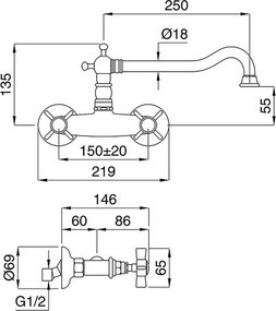 Bugnatese Princeton 852 Bronze - Μπαταρία κουζίνας τοίχου