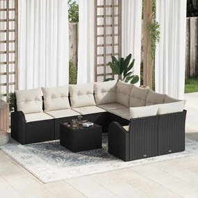 vidaXL 9 τμχ Garden Sofa Set με μαξιλάρια σε μαύρο πολυ ράτταν