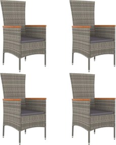 vidaXL Σετ Τραπεζαρίας Κήπου 5 τεμ. Γκρι Συνθ. Ρατάν με Μαξιλάρια