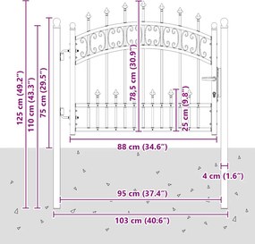 vidaXL Πόρτα Περίφραξης KAMPEN με Κορυφή Δόρυ Μαύρη 103x75 εκ. Ατσάλινη