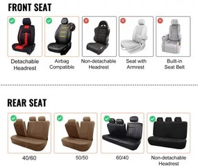 VEVOR Seat Covers, Universal Car Seat Covers Full Set Seats, Front and Rear Seat, 13pcs Faux Leather Seat Cover, Full Enclosed Design, Detachable Headrest and Airbag Compatible, for Most Car SUV Truck